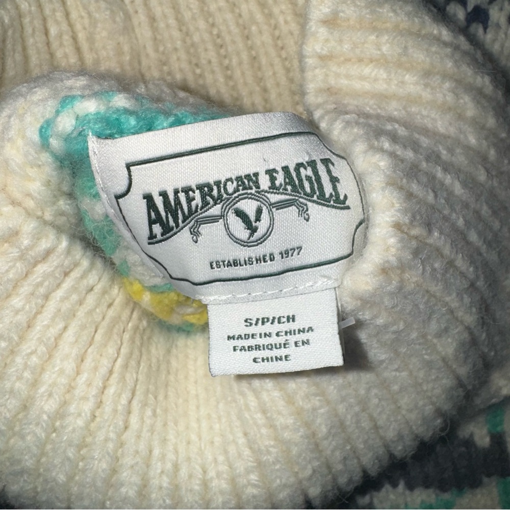 American Eagle Fair Isle Mock Neck Sweater NWT Y2K mid 2010s mint cream Small - Picture 8 of 12